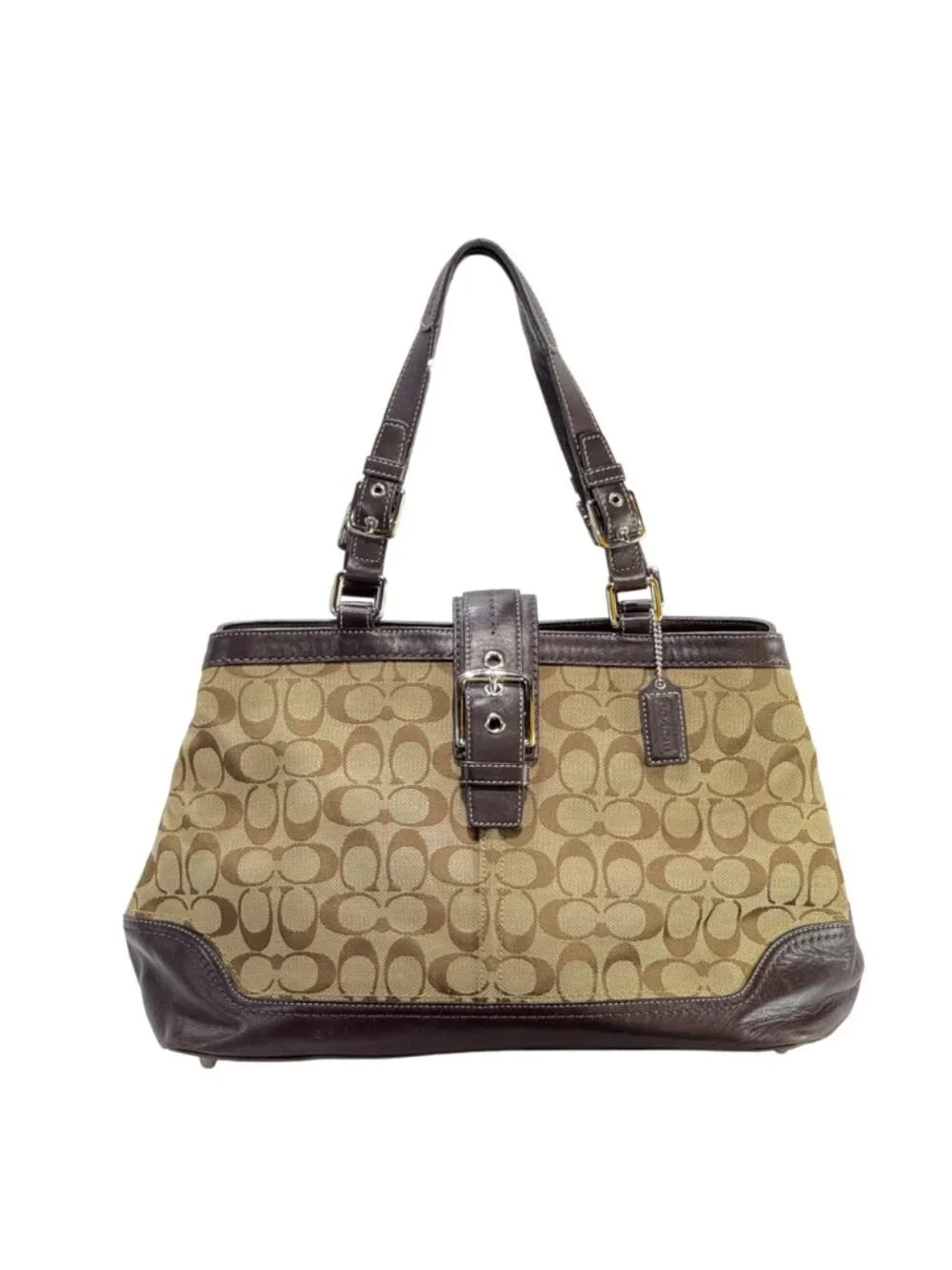 Coach Signature Women's Canvas & Leather Satchel Handbag Brown Dual Handles